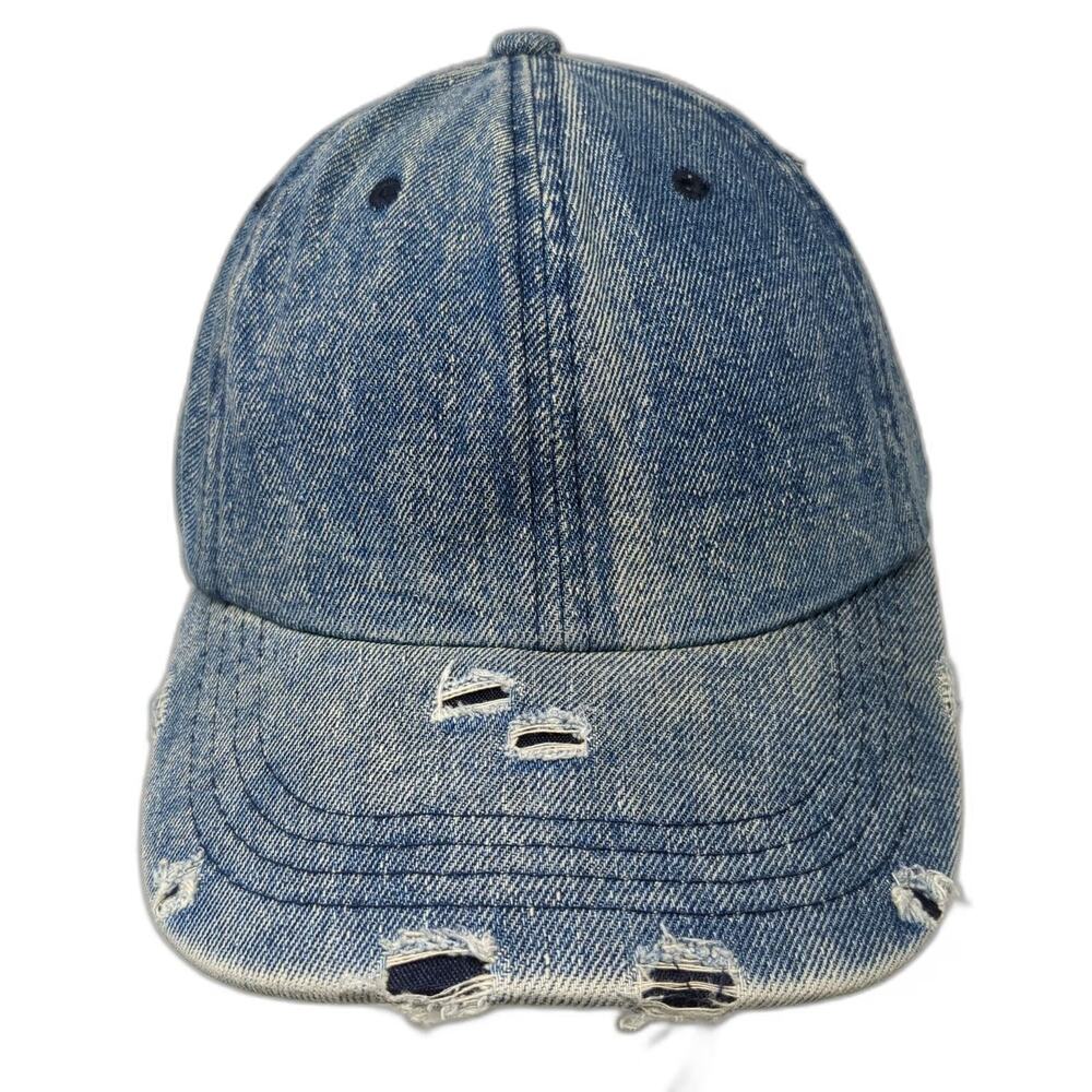 City Hunter USA Baseball Cap Blue One Size Frayed Acid Wash Denim Strapback hat